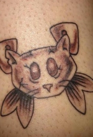 鱼骨和猫头纹身图案