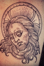 简单的黑色线条悲伤耶稣纹身图案