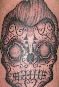 黑灰墨西哥骷髅与头发纹身图案