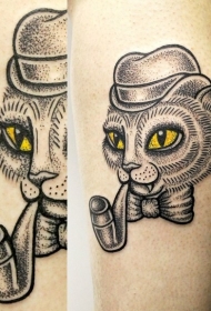 搞笑童话绅士猫抽烟管彩色纹身图案