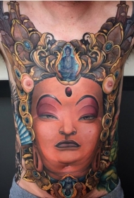 胸部印度教风格彩色如来佛祖肖像纹身图案