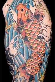 手臂彩绘日式锦鲤纹身图案