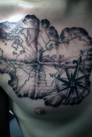 简易黑白航海地图胸部纹身图案