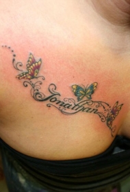 胸部英文名字与蝴蝶纹身图案
