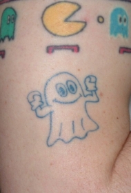 大臂简约蓝色线条幽灵鬼纹身图案