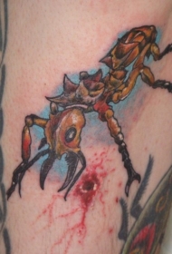 彩色的蚂蚁和蓝色背景纹身图案