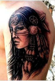 大臂old school黑色印度女人肖像纹身图案