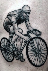 黑色点刺自行车骑手大腿纹身图案