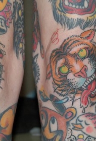 咆哮的豹子和老虎彩色纹身图案