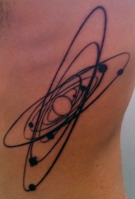 简单的黑色太阳系侧肋纹身图案