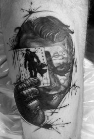 有趣的黑色小丑脸扑克牌纹身纹身图案
