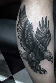 小腿好看的黑灰老鹰纹身图案