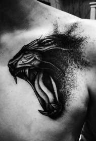 胸部雕刻式黑白老虎纹身图案