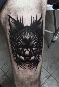 大腿黑灰神秘的狼头纹身图案