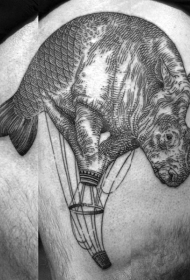 奇怪设计的黑色半鱼半犀牛气球纹身图案