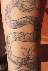 黑灰蛇和枯树纹身图案