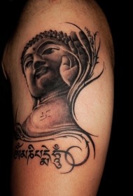 如来佛祖与兰花字符纹身图案