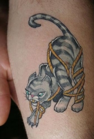 猫玩绳子纹身图案