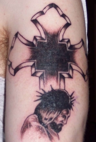 耶稣和十字架黑色纹身图案