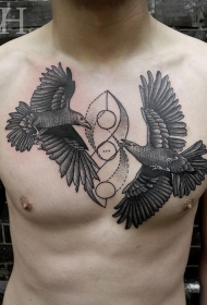 神秘风格黑色乌鸦胸部纹身图案