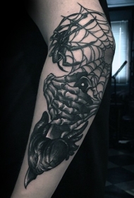手臂new school黑色蜘蛛网和骷髅纹身图案