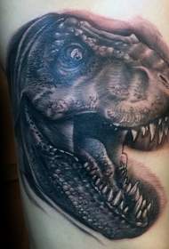 侧肋黑色恐龙头部纹身图案
