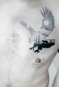 小臂飞天的黑白鹰与森林狼纹身图案