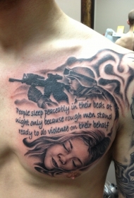 胸部士兵保护熟睡的孩子纹身图案