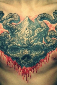 男性胸部可怕的恶魔头纹身图案