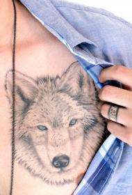 灰色狼头有蓝色的眼睛纹身图案