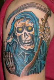 死神和蓝色裹尸布纹身图案