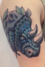 蓝色犀牛图腾个性纹身图案