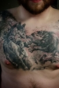 胸部插画风格骑马战士与金刚狼纹身图案
