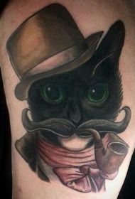 new school彩色绅士猫与吸烟管纹身图案