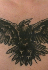 黑色乌鸦俯冲胸部纹身图案