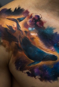 不胸部可思议的鲸鱼在五彩星空纹身图案