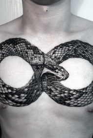 蛇组成无限符号胸部纹身图案