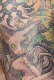 埃及斯芬克斯猫彩色纹身图案