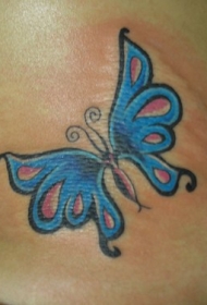 蓝色彩蝴蝶纹身图案