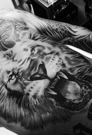 咆哮的狮子和字母胸部纹身图案