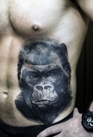 侧肋雕刻风格黑色大猩猩头像纹身图案