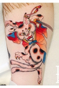 彩色的日本猫纹身图案