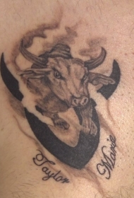 金牛座符号和公牛头部纹身图案