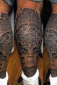 小腿黑色部落符号与星型片结合纹身图案