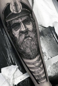 手臂素描风格黑色老水手肖像纹身图案
