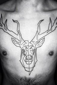 胸部黑色线条简单的鹿头纹身图案