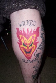 小腿彩绘邪恶的火焰小丑纹身图案