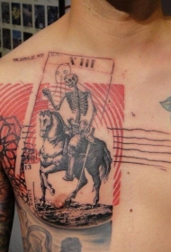 胸部超现实主义彩色骷髅骑士纹身图案
