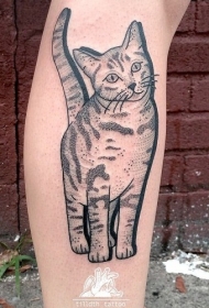 漂亮的黑灰猫小腿纹身图案