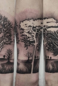 小臂个性的黑白树林纹身图案